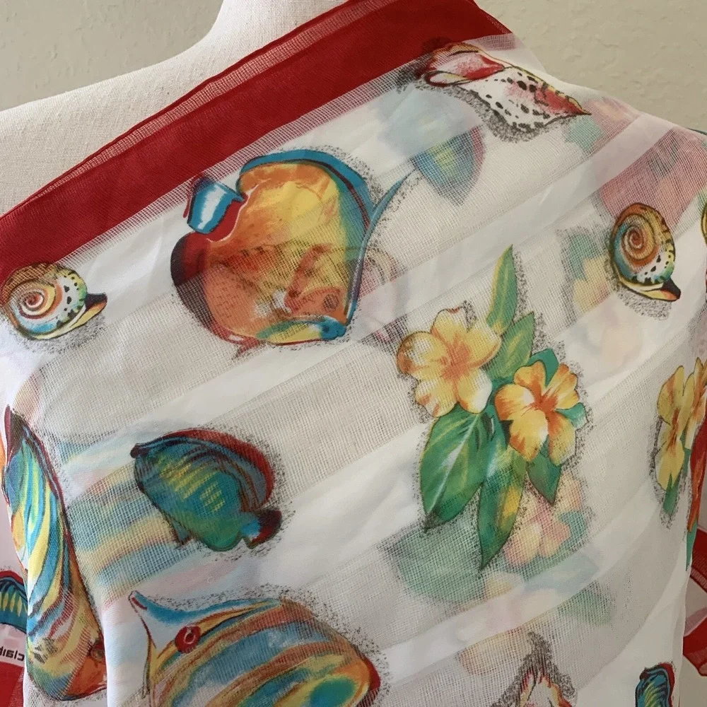 Liz Claiborne‎ Tropical Fish Shells Flowers Rectangular Scarf BNWT